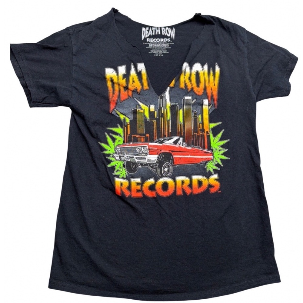 Death Row Records Graphic T Shirt V Neck Cutout Size Medium
